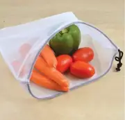 5 Pcs Net Reusable Mesh Poly Produce Bags Vegetable Grocery Fruit White Storage