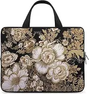 Laptop Case Sleeve Shockproof Computer Carrying Bag Gold Leaf Flowers Notebook Case Cover Laptop Bag Water Resistant Computer Cases Tablet Briefcase for Travel Business 12 Inch, Gold Leaf Flowers