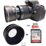 WIDE ANGLE + 32GB SD LENS FOR Canon Rebel EOS XTI 1200D T3 T3I T4 T5 T6 7D 6D