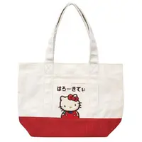 在飛比找PChome24h購物優惠-Hello Kitty 帆布船型手提袋 (米紅 復古系列)