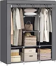SONGMICS Portable Closet, 51.2 Inch Large Capacity Wardrobe Closet Organizer with Fabric Cover, Hanging Rods and Shelves, 51.2 x 17.7 x 66.1 Inches, for Bedroom, Living Room, Dove Grey URYG096G01