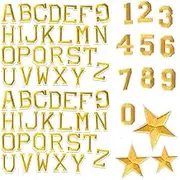 65Pcs Iron on Letter Number Patches Letter Patches Gold Sew on Numbers Alphabet Patches Embroidery Applique Patches Iron Letters Star Patches Fabric for Clothing Jeans Jackets Shirts Shoes Hat Bags