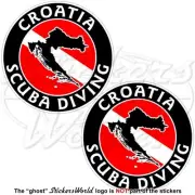 CROATIA SCUBA DIVING Flag-Croatian Map Shape Circular Stickers, Decals 75mm x2