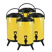 SOGA 4X 10L Stainless Steel Insulated Milk Tea Barrel Hot and Cold Beverage Dispenser Container with Faucet Yellow