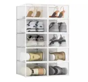 10 Pack Shoe Storage Boxes, Clear Plastic Stackable Shoe Organizer Bins, Draw...