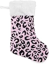 XYMZR Cheetah Print Black Christmas Stocking 18” Christmas Stockings with Plush Faux Fur Cuff Decoration for Holiday Family Party, Multi-colored
