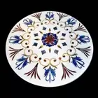 24" Round White Marble Coffee Table Cafe Furniture Console Bar Handmade Art Deco
