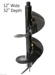 12" Earth Auger Bit for One-Man Post Hole Digger 32" Depth 3/4" Female Drive