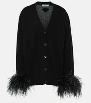 [Prada] Prada Feather-trimmed cashmere cardigan AU 10 black