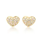Myjs Pave Heart Stud Earrings Made With Clear Swarovski Crystals 16K Gold Plated