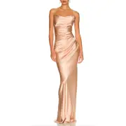 Shona Joy Satin Slip Dress Pink SIZE 10 Column La Lunie Gown Bias Cut $360 NEW