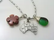Australia Map Necklace with Australian Gemstones Mookaite, Chrysoprase