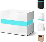 ALFORDSON LED Bedside Table Nightstand Storage Cabinet with 2 Drawers, 4-Side High Gloss Side End Table Organizer with LED Light Home Furniture for Living Room Bedroom (Miron White)