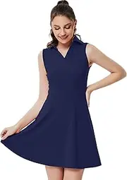[KOJOOIN] Womens Polo Dress with Built-in Shorts Tennis Dress Glof Dress with Built in Bar Sleeveless A-Line Athletic Dress with Pocket Workout Dress for Women Navy Blue S, Navy Blue, Small