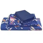 JSD Navy Blue Floral Printed Sheet Set Queen 6 Piece Soft Microfiber Botanical