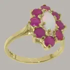 Solid 18k Yellow Gold Natural Opal & Ruby Womens Cluster Ring - Sizes 4 to 12