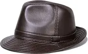 [CVMRBY] Winter Hats,Genuine Leather Jazz Cap Men's Sheepskin Top Hat Panama Vintage Fedora Trilby Hat Autumn and Winter