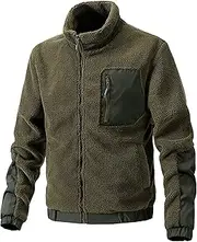 [Qolkmuiy-GJ] Men's Classic Full Zip Soft Shell Pullover Fleece Tactical Fleece Jacket Winter Windproof Soft Warm Coats, Coffee, X-Large