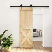 Solid Pine Wood Sliding Barn Door with Security Rollers & Safety Hardware Set