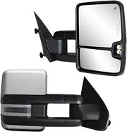 AERDM New Pair Towing Mirrors fit for 2014 2015 2016 2017 2018 Chevy Silverado GMC Sierra 1500 2500 HD 3500 HD with Power Heated Turn Signals Running Lamp Side Pair set Pickup Left+Right (Chrome)