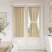Vatge French Door Blackout Curtains - Solid Room Darkening Thermal Insulated Drapes, Energy Efficient Window Treatment for Kitchen & Patio Doors, 1 Panel with Tieback and Velcro, W25 x L54, Beige