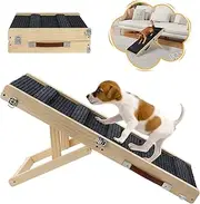 Wooden Adjustable Dog Ramp for Small Dogs, Folding Portable for 55 LBS, 8.3"-17.3" Height, Bed Use With Non-Slip Traction Mat