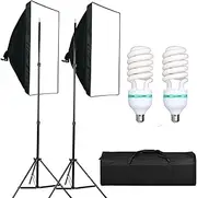 YISITONG Softbox Lighting Kit 2X 135W Photography Continuous Lighting Studio Equipment with 5500K E27 Socket Bulbs and 50x70 cm/20x28inch Soft Box for Portrait Product Fashion Shooting