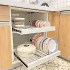 No Drill Retractable Drawer Cabinet Shelf Pull Out Storage Rack for Dish Pot Pan