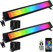 BOSITE 2 Pack 50W RGB LED Light Bar IP66 Waterproof RGB LED Flood Light Adjustable RGB Light Bar DIY Color Wall Washer Lights with Remote/APP Control for Xmas Wedding Birthday Party Stage Lighting