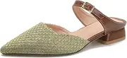 [qibusleen] Closed Pointed Toe Adjustable Strap Mules for Women, Womens 1 Inch Low Block Chunky Heeled Sandals Mules Cute Textile Backless Slip On Loafer Shoes
