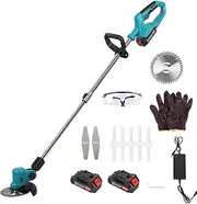 Cordless Grass Strimmer, 450W Powered Electric Lawn Trimmer Edger Tool,Electric Edger with 2 Batteries, Adjustable Telescopic Rod Lawn Mower Weed Eater for Garden Yard