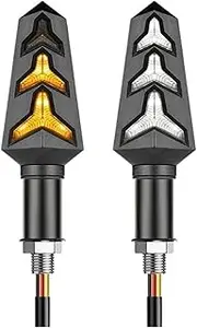 Motorcycle Indicators Flowing Turn Signal Lights Motorcycle Turn Signal LED Indicator Blinker Light 12V 10mm White Amber DRL Waterproof Sequential Flowing For YA&MA&HA(2 X Amber White)