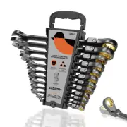 12-Piece (8mm-19mm) Flex Head Ratcheting Wrench Set with 72 Teeth 180° Flex H...