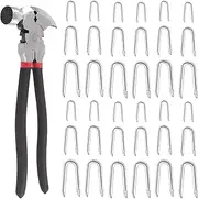 Glarks 151Pcs 3 Sizes Fence Staples Fencing Pliers with Hammerhead Set, Steel Wire Fence Staples Heavy Duty Galvanized Wire Staples U Shaped Nails U Staples for Woven Fencing and Wire Mesh