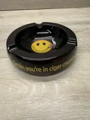 7” Cigars International Oversized Black Smiley Face Cigar Ashtray