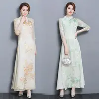 在飛比找樂天市場購物網優惠-中式女裝復古上衣連衣裙長款改良唐裝時尚旗袍越南奧黛