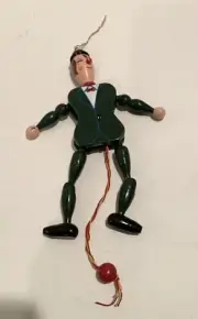 Vintage AA Importing Wooden Pull String Toy Clown Jester Jumping Jack Taiwan