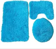 TULKUCBZBP 3-Piece Toilet Cover Cover is Suitable for Bathroom Bath Mats, Non-Slip Carpets, Plush Bath Mats Toilet seat(Blue)