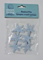 Shore Living 1.5in Blue Starfish White Clothes Pins Clips 6 Set Nautical Crafts