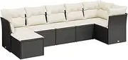 vidaXL Garden Sofa Set - 7-Piece Modular Lounge with Cushions - Black Poly Rattan Outdoor Furniture for Patio, Terrace, Deck, Backyard
