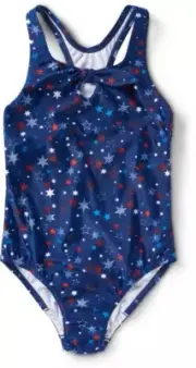 New Speedo Girls' Print Tie Front One Piece Swimsuit Blue size 8 $44