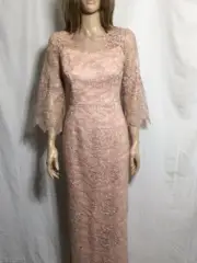 Women's NWT Aidan Mattox Blush Lace Overlay Side Slit Formal Gown Dress