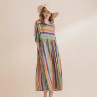 在飛比找momo購物網優惠-【YUTZUYA 優姿雅】彩虹條紋連身裙