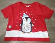 boy CHRISTMAS NEW NWT RED TEE SHIRT size 4/5 penguin in lights flakes CODE WORKS