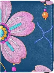 [Amooorous] Cherry Blossom Blue Peach Leather decorative passport book holder Wallet Combo Passport Wallet Lightweight, cherry blossom blue peach, 1 size