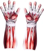 [COLLBATH] 1 Pair Muscle Glove Long Finger Gloves Halloween Full Finger Wrist Bone Gloves Halloween Scary Props Skull Gloves Halloween Costumes Skeleton Gloves Child White Polyester Cosplay