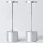 Willdoak 2 Pack Cordless Table Lamp, Rechargeable Portable 5000mAh Battery Powered LED Desk Lamp 3-Levels Brightness Night Light Reading for Restaurant/Bedroom/Dormitor (2 Silver) 10.23*3.15inches