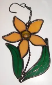 Yellow Flower Stained Glass Hanging Window SunCatcher Wall Art Piece