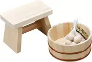 HINOKI Cypress Natural Wood Bath Onsen Spa 3pc Set Chair Tub Wooden Ball JPN