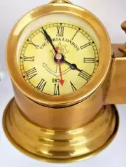 Nautical brass gimbled clock table desk maritime antique binnacle compass style